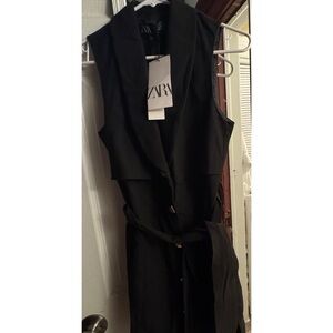 Zara Black Sleeveless belted waistcoat Dress